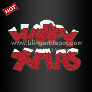 Happy Xmas Rhinestone Designs Iron On Glitter Transfers